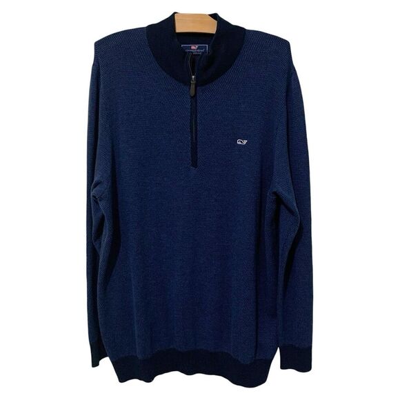 Vineyard VinesSweater 1/4 Zip Blue Long Sleeve Wool Blend Preppy- Size 2XL